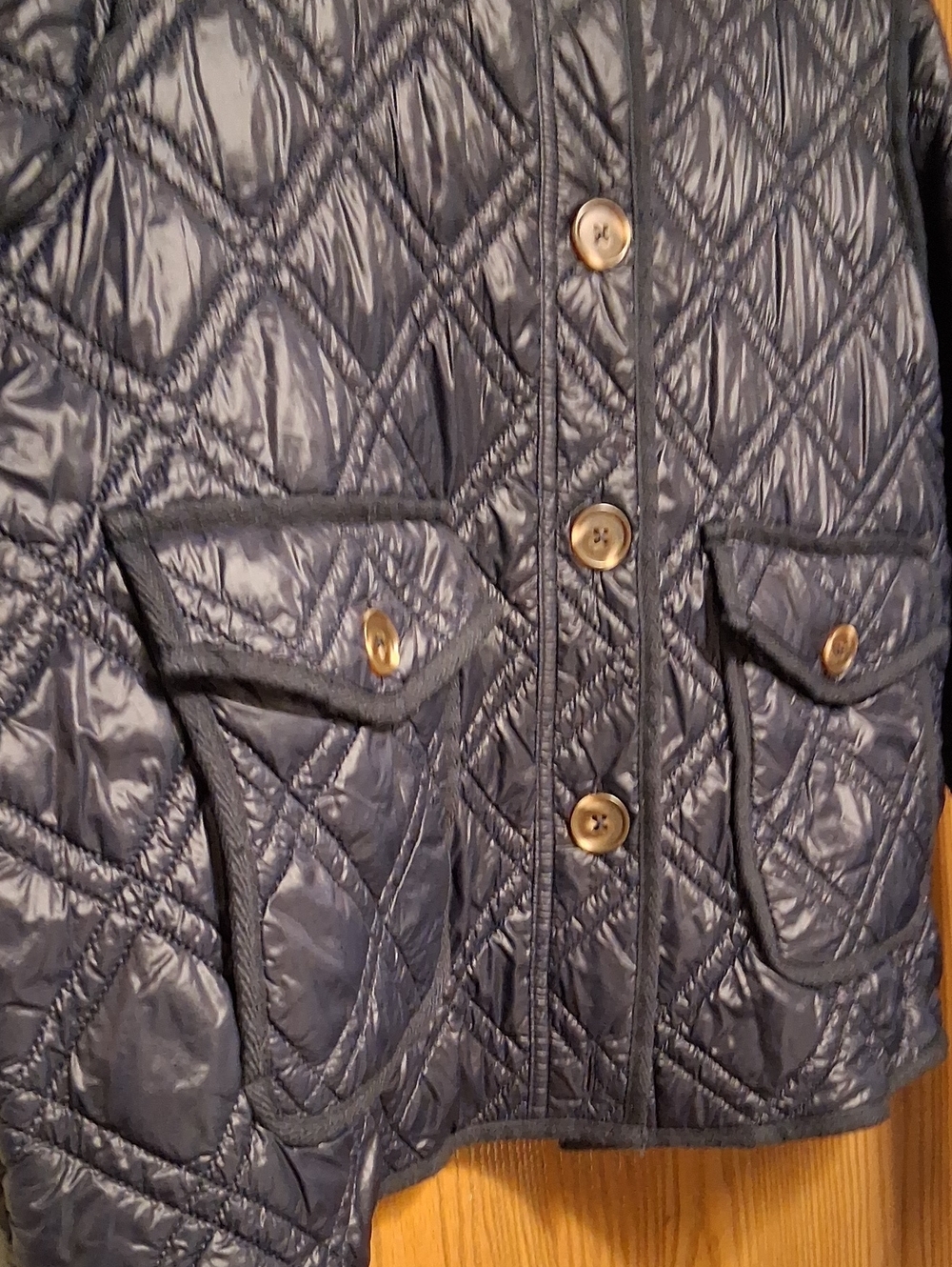 Time and Tru Quilted Navy Button-Front Puffer Jacket